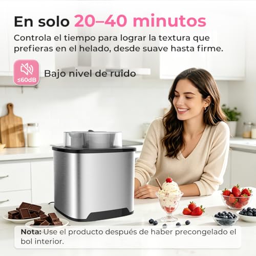Miniatura 8 de Maquina Hacer Helados 2l Máquina Para Hacer Helados Maquina De Helados Profesional Sorbete Y Yogur Congela En 30 Minutos, Maquina Helados Soft