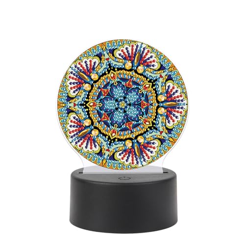 JISHSHAY Mandala Diamond Painting Lampe LED Diamant Painting Lampe Chevet Peinture Diamant Veilleuse Bricolage Adulte Lumière Broderie LED Puzzle Adulte Veilleuse de Nuit Point de Croix Night Light