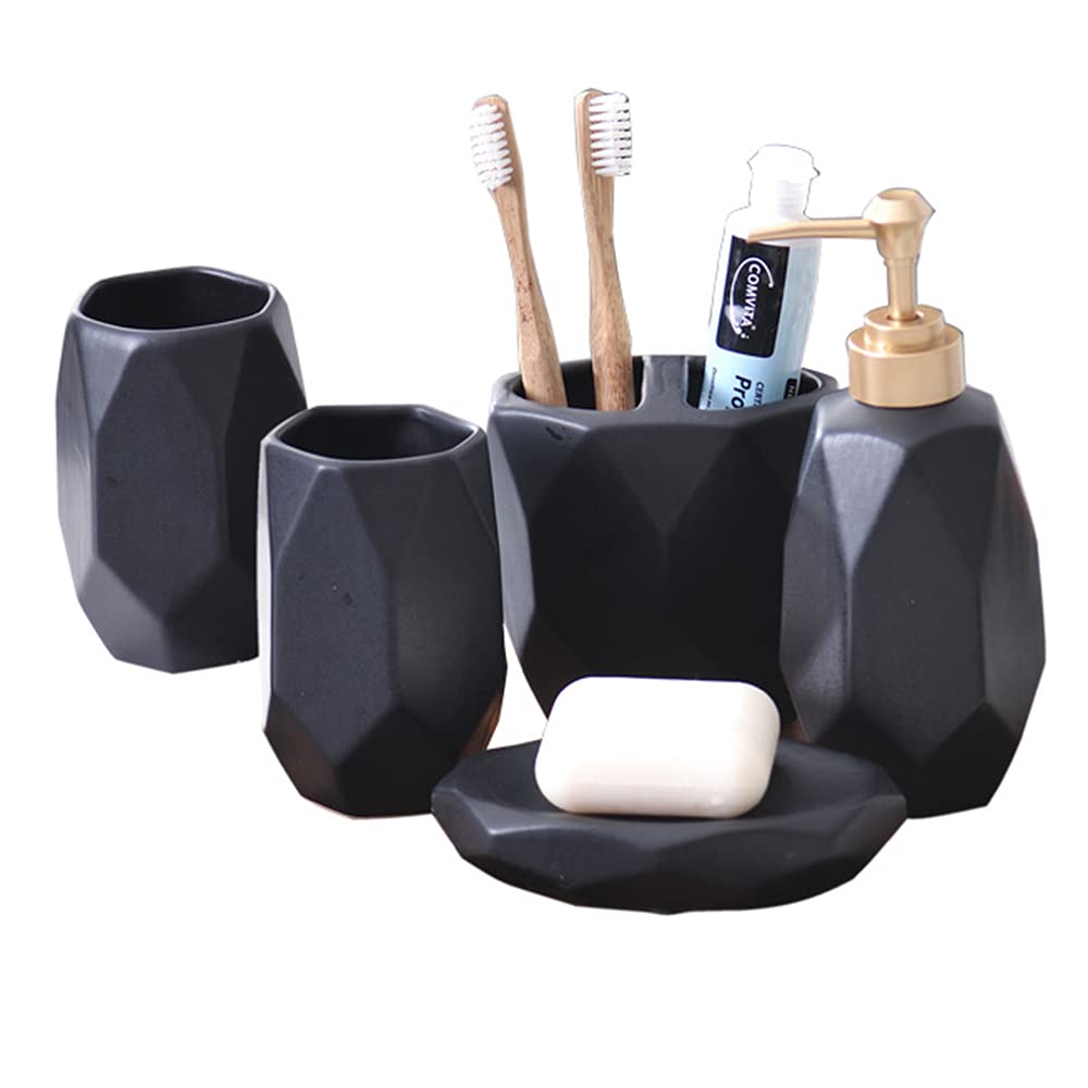 WANLN 5-pieces Bathroom Accessory Set, European-style Ceramic Diamond Bathroom Suite, Bathroom Home Decor, Vanity Organize Household Items