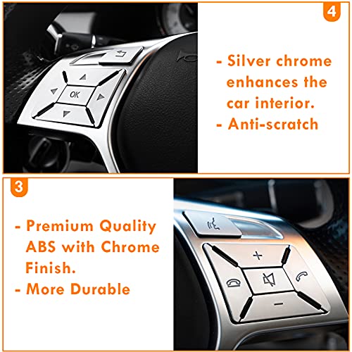 Image of Moonlinks Steering Wheel Button Sticker Compatible with Mercede A B C Class | For E M G SL GL GLA CLA GLK SLK GLS Class Steering Wheel Button Trim Cover Sticker Inner Accessories(12PCS,Chrome-Square)