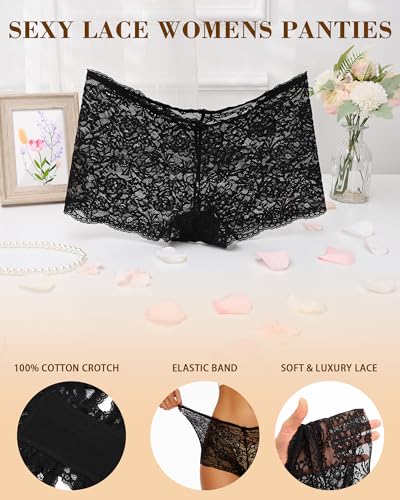 Sunm Boutique Boyshort Underwear For Women Sexy Lace Boyshorts Panties Cheeky Soft Stretch Women'S Boy Shorts 3 Pack thumb #2