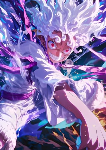 Image of NIJUKA Anime Printed A4 Size Metal sheet Poster For Home And Room Decoration | For Anime Art Fans Boys And Girls (Luffy White God Form Attack)