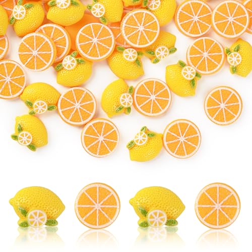 Hanycon 100pcs Artificial Lemons Flatblack Resin Lemon Fake Lemon for Scrapbooking Embellishment Hair Clip Headbands DIY Crafts