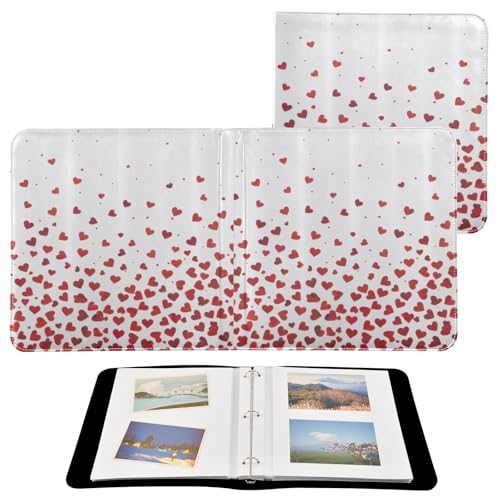 Álbum de fotos autoadhesivo DIY Scrapbook en cuero PU rojo con diseño de corazones y anillos 3 argollas, 40 páginas, 8x10 pulgadas miniatura 2