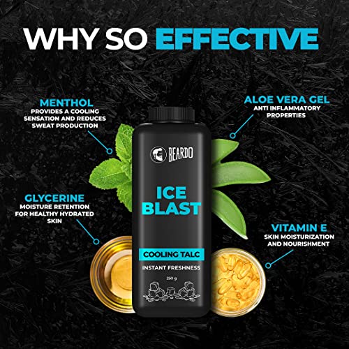 Image of Beardo Ice Blast Talc powder for men | INSTANT ICY COOLING Talcum Powder Men | Combat heat with Menthol 250g