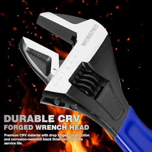 WORKPRO 5-piece Adjustable Wrench Set, 4-Inch & 6-Inch & 8-Inch & 10-Inch & 12-Inch Wrenches, Wide Jaw Black Oxide Wrench, Metric & SAE Scales, Cr-V Steel, for Home, Garage, Workshop - Image 4