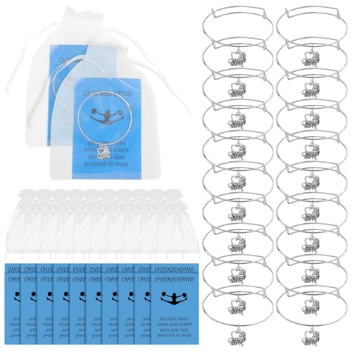 Remuuly 20 Pcs Cheerleader Gifts Bracelets with Cheerleading Cards and Bags Adjustable Charm Bangle Bracelets Bulk Cheer Jewelry for Team Accessories(Dark Blue)