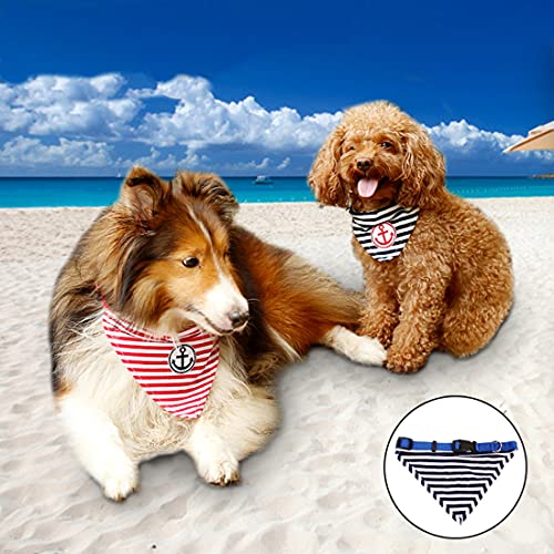 MEGA NOCKO Bandana Halstuch für Hunde und Katzen, gestreift Segeln Anker stabiles Hundehalsband Nylonhalsband waschbar mit Verstellbarer Halsgröße Pet Katzenhalsband in rot oder blau