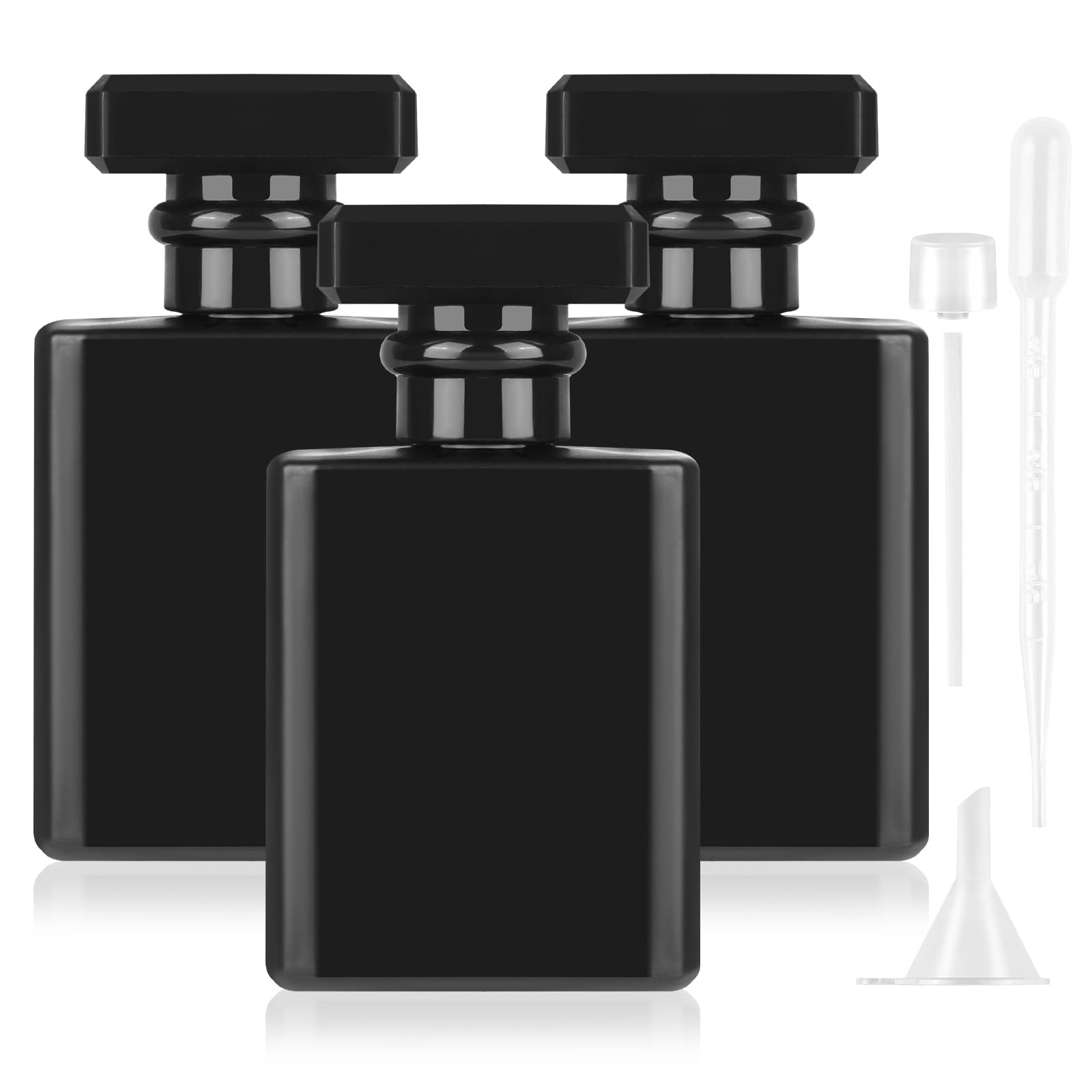 3 sztuki czarnych perfum, puste buteleczki na perfumy, 50 ml, kwadratowy, przenośny rozpylacz perfum z dozownikiem perfum do podróży, pracy, na spotkania