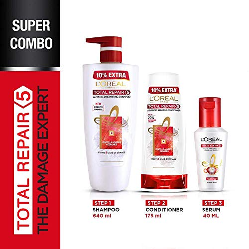 LOreal-Paris-Total-Repair-5-Shampoo-640ml-Combo-with-Conditioner-175ml-Serum-40ml-FREE L'Oreal Paris Total Repair 5 Shampoo 704ml Combo with Conditioner, 192.5ml + Serum, 40ml FREE