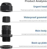Vista 3 de RTNLIT Prensaestopas NPT de 34 pulgadas, conectores de cable de alivio de tensión de plástico de nailon ajustable impermeable con juntas