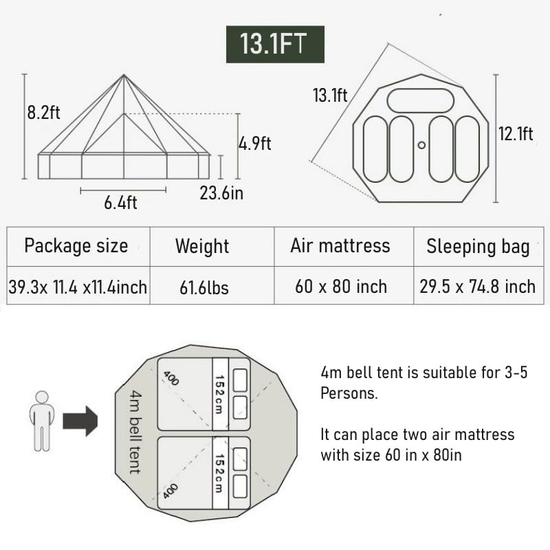 Carpa tipo yurt de safari impermeable 13FT para camping familiar 4-5 personas miniatura 7