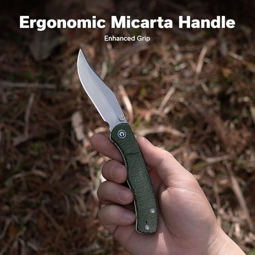 Image of CIVIVI Clingman EDC Pocket Folding Knife with Titanium Reversible Clip, 2.99 inch Nitro-V Blade Micarta Handle Liner Lock Knife, Gift for Men Women C23065-4 (Green)