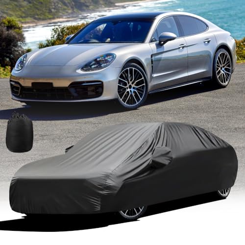 Image of Upgraded Waterproof Stretch Car Cover - All-Weather Protection for Indoor /Outdoor Use, Soft Elastic Fabric Fits 192 inch-206 inch Vehicles, Dustproof, Garage & Car Show Ready