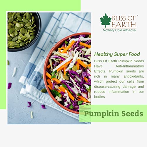 Image of Bliss of Earth Pumpkin Seeds - Dehulled Naturally Organic Superfood for Eating - Rich in Protein & Fiber, Healthy Snack for Salads, Baking & Smoothies - Pumpkin Seed 600gm