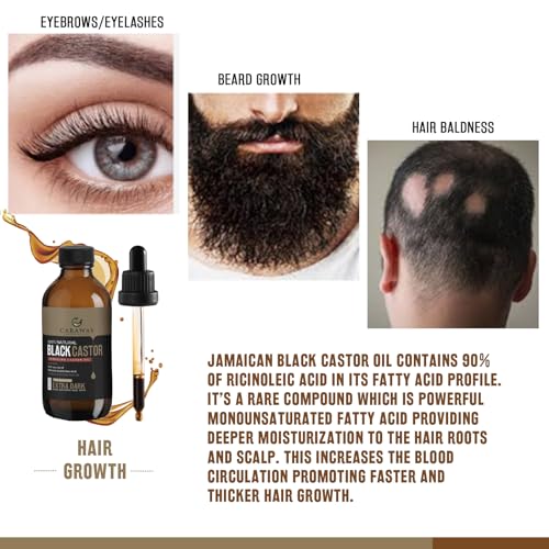 Image of Caraway Jamaican Black Castor Oil for Hair Growth, Eyelash & Eyebrow Care | Cold-Pressed, Pure & Organic | Scalp Massage & Skin Moisturizing | Mascara Kit Included | Face & Skin Care | 100ml / 3.4oz