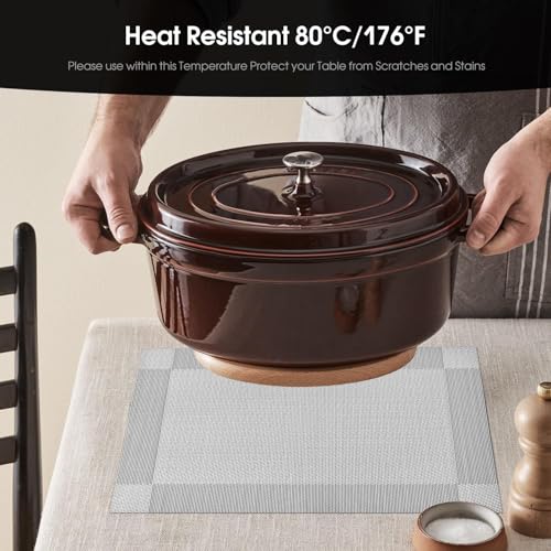 Image of Placemats Set of 6 Dining Table Place Mats | Placemats Table Mat PVC Material | Non-Slip Heat Resistant | Dining Tablemates Washable Anti-Skid | Size 45 x 30cm (Square Grey)