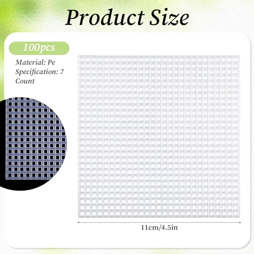 Image of 100 Pcs Square Plastic Canvas Mesh Sheets 4.5 x 4.5 Inch White Blank Needlepoint Canvas Plastic Mesh Mat for Cross Stitch Needlework Embroidery Yarn Crafting Knit Crochet Project