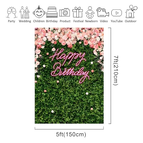 Fondo fotográfico Riyidecor 5x7 ft flores verde neón miniatura 3