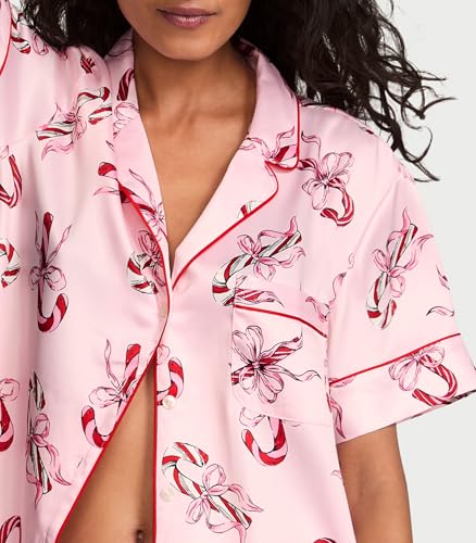 Victoria's Secret Satin Short Pajama Set, Sleepwear for Women, Candy Canes, L - image 3