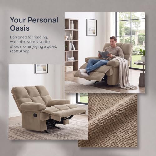 Image of Queen Manual Rocker Recliner Chair with Adjustable Backrest, Camel
