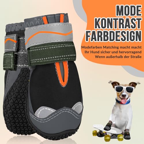 Eyein Hundeschuhe Pfotenschutz, 2 Stück Wasserabweisend Hundeschuhe mit Rutschfester Sohle und reflektierendem Klettverschluss für kleine, mittlere und große Hunde, Sport im Freien (Schwarz, Größe 0)