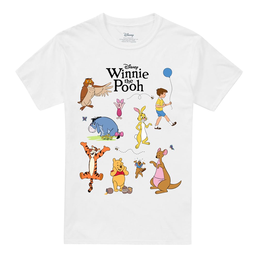 Disney Unisex Winnie The Pooh Characters T-Shirt, White | Size: XL