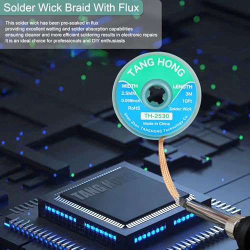 Image of TH-3016 Solder Paste & TH-2530 Solder Wick Set,Sn42% Bi58% Lead Free Solder Paste,138℃ Liquid Solder Paste 30g (1 Pack), 10Ft Desoldering Wick Braid (1 Pack),For electronic Soldering