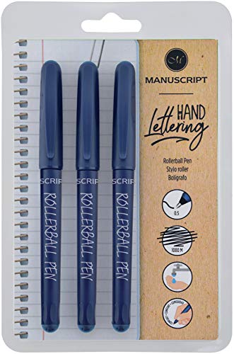 MANUSCRIPT Rollerball Pens Black - pack of 3 rollerball pens with black ink.