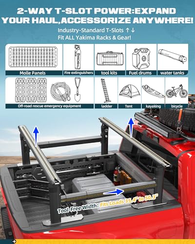 Image of TRUMGETA Ladder Rack for Truck with Side Bars, 800 LBS Capacity Truck Bed Rack, 19 inch-25 inch Height-Adjustable Aluminum Truck Ladder Racks, Fit for Ford F150 /Ram 1500 /Chevy Silverado /Sierra No Bed Rails