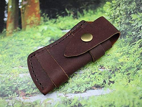 Funda plegable para cuchillo de bolsillo de 5 pulgadas, funda de cinturón de cuero genuino marrón liso TS-sheathTS