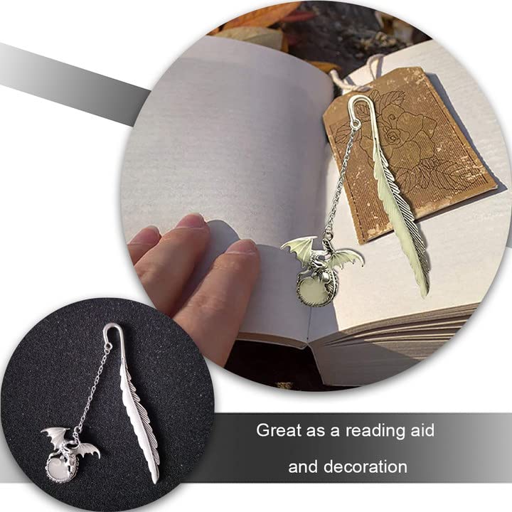 Metal Pterodactyl Bookmark Retro Fluorescent Bookmarks Luminous Feather Metal Book Mark for Book Lovers Kids Students Teachers - Image 4