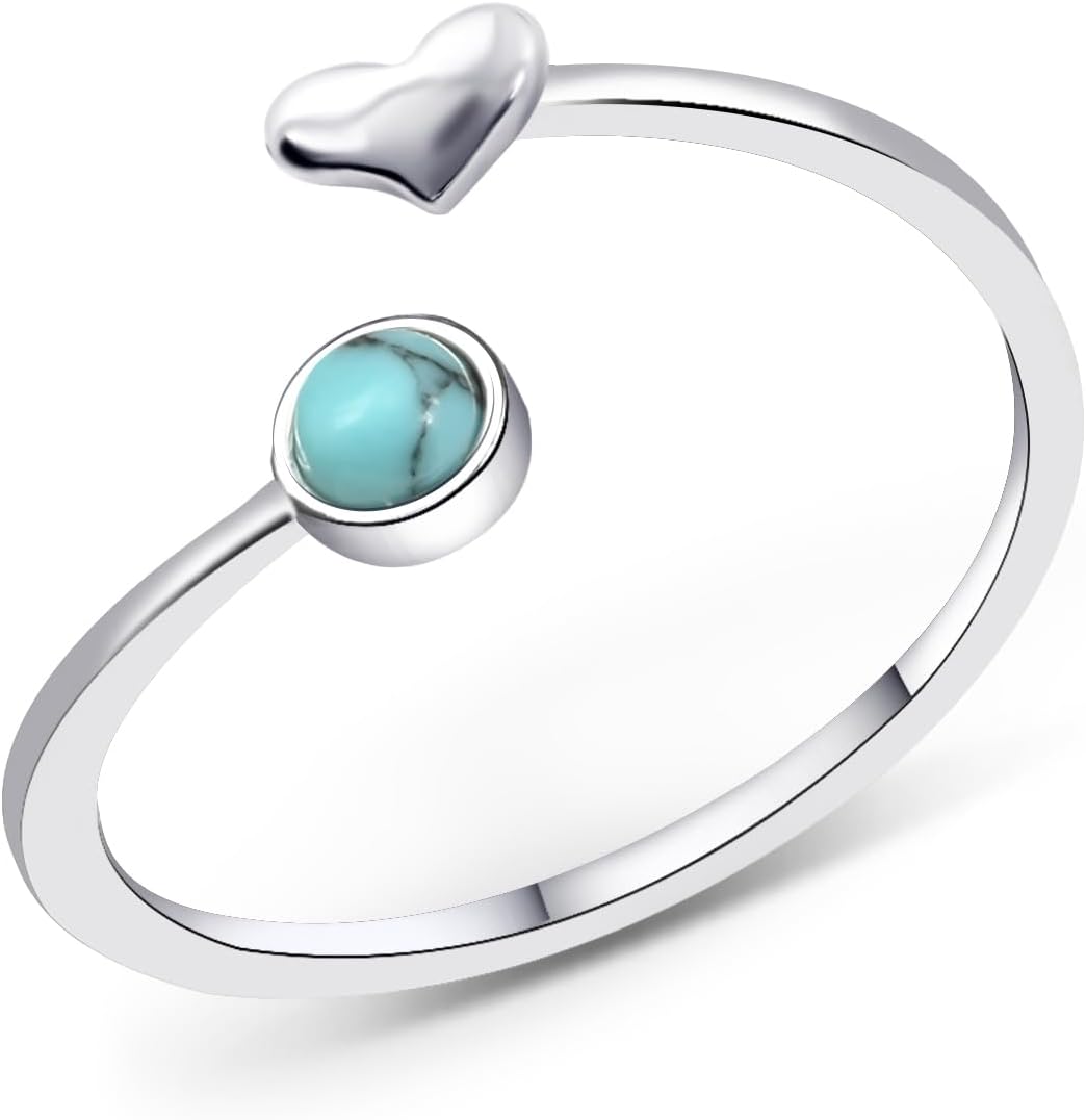TeppdfannSilver Turquoise Ring Adjustable Open Rings for Women Statement Heart Rings Turquoise Jewelry for Gift