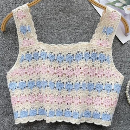 Image of NAIADES Women's Handmade Crochet Crop Top, Sleeveless Top for Women,Comfortable Fit