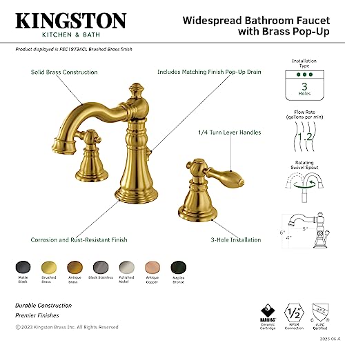 Kingston Brass FSC19733ACL American Classic 8" Widespread Lavatory Faucet with Retail Pop-up, 5-1/8" in Spout Reach, Vintage Brass thumbnail 8