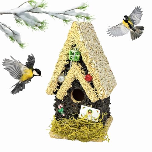 Edible Birdhouses Limited Edition Holiday Design Handmade Unique Wooden Birdhouse Covered w/Birdseed- Reseedable Bird Feeder-Made in USA- (TL)