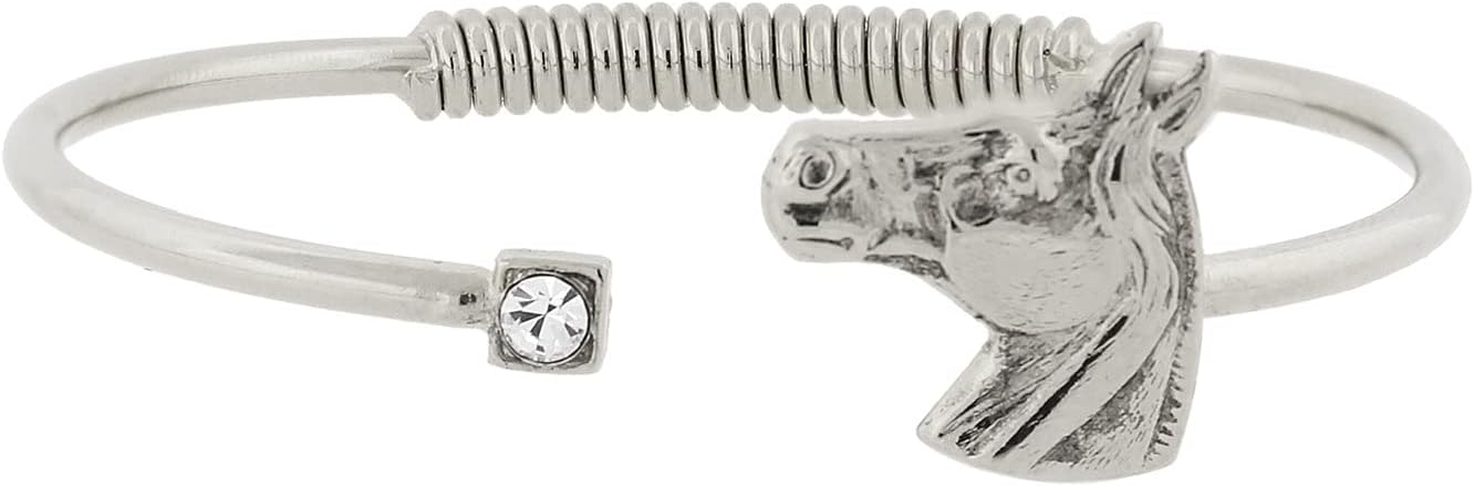 1928 Jewelry Clear Crystal and Horse Head Hinge Bracelet, Equestrian Jewellery For Women