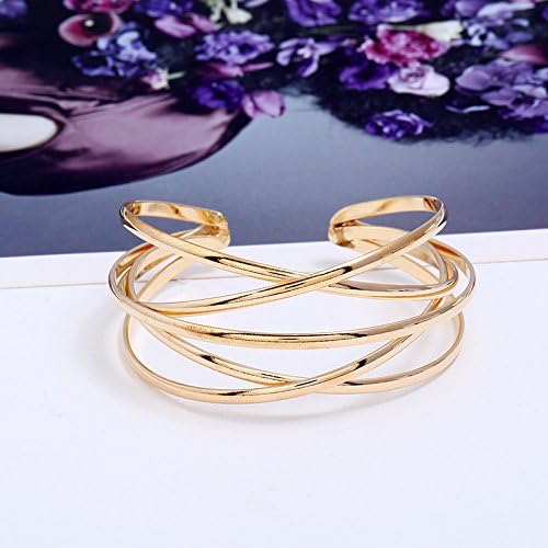 FUTIMELY Boho Chunky Cuff Bracelet for Women,Gold/Silver/Rose gold Multi-layer Cross Wire Bangle Bracelets Open Adjustable Wide Cuff Bracelet Fashion Statement Jewelry - Image 5