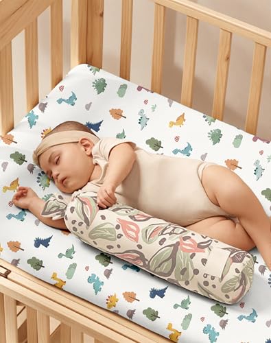 Image of Pack and Play Sheets 2 Pack, Fitted Jersey Knit Mini Crib Sheets for Baby Boys and Girls, Compatible with Graco Pack N Play and Mini Crib Mattress (Sage Dino, Pack N Play /Mini Crib Sheets)