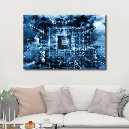Impression sur toile CPU moderne tableau abstrait encadré salon 91x61cm - 4
