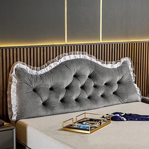 mongdodo 単色 ウェッジ枕 三角ヘッドボードクッション シートクッション 枕 まくら クッション グレー ロング ヘッドボード ピロー 腰枕 150*55cm バックレスト フリル ベッドクッション 背もたれ 腰部パッド ソファー ホワイト ベッド