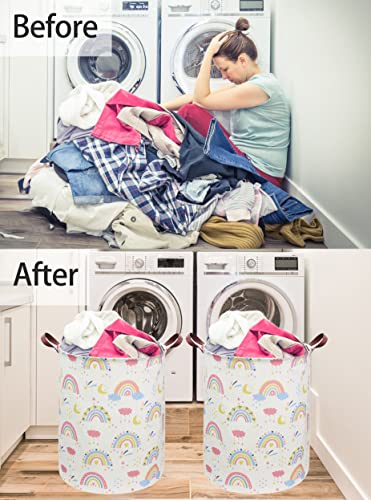 Image of ESSME Rainbow laundry basket,Collapsible Laundry Hamper with Waterproof PE Coating Hamper Nursery Hamper for Room Decor, storage,Gift Basket.(Rainbow)