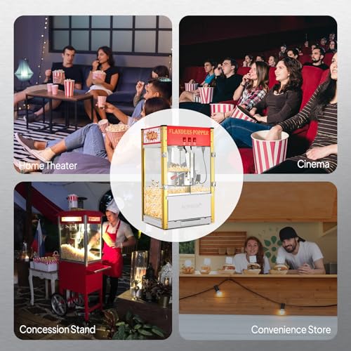 Image of ROVSUN Popcorn Machine with 16 Ounce Kettle ETL Certified, Vintage Popcorn Maker Commercial Popcorn Machine Countertop w /Stainless Steel Scoop, Oil Spoon & 3 Popcorn Cups for Home Movie Theater, Red