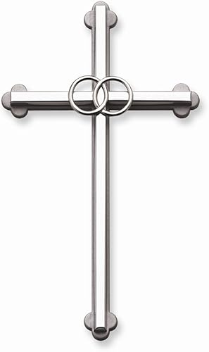 Cathedral Art Cruz de pared de boda, anillos entrelazados con cruz de metal plateado, 8 pulgadas, 0.40 x 4.50 pulgadas