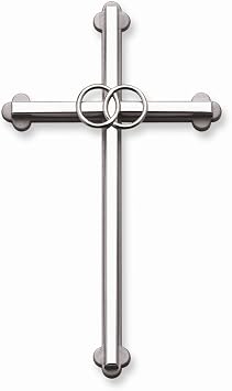 Cathedral Art Wedding Wall Cross, Entwined Rings Silver Metal Cross, 8 Inches, 0.40" x 4.50"