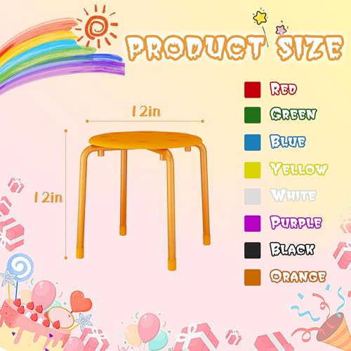 Image of VECELO 8-Piece Stacking Stools for Classroom, 12 Inch Height, Decoration Flexible Seating for Schools, Rainbow-Colored