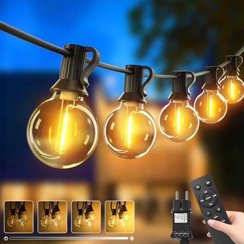 btfarm 30M Catena Luminosa Esterno con Telecomando, 40+2 LED G40 Lampadine Luci da Esterne Giardino Impermeabile, Dimmerabile 3 Modalità Lucine Decorative e Catene Luminose da per Gazebo Terrazzo