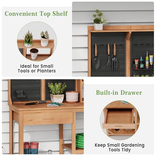 Woodenpottingbenchesforoutsidelargegardenpottingtablewithdrawersoutdoorworkbenchwithstorageholeyboardandhooksgardenplantworkbenchpatioworkstationforbackyardnatural  Urban Country Home Decor Wooden potting benches for outside large garden potting table with drawers outdoor work bench with storage holey board and hooks garden plant workbench patio workstation for backyard natural  urban country home decor