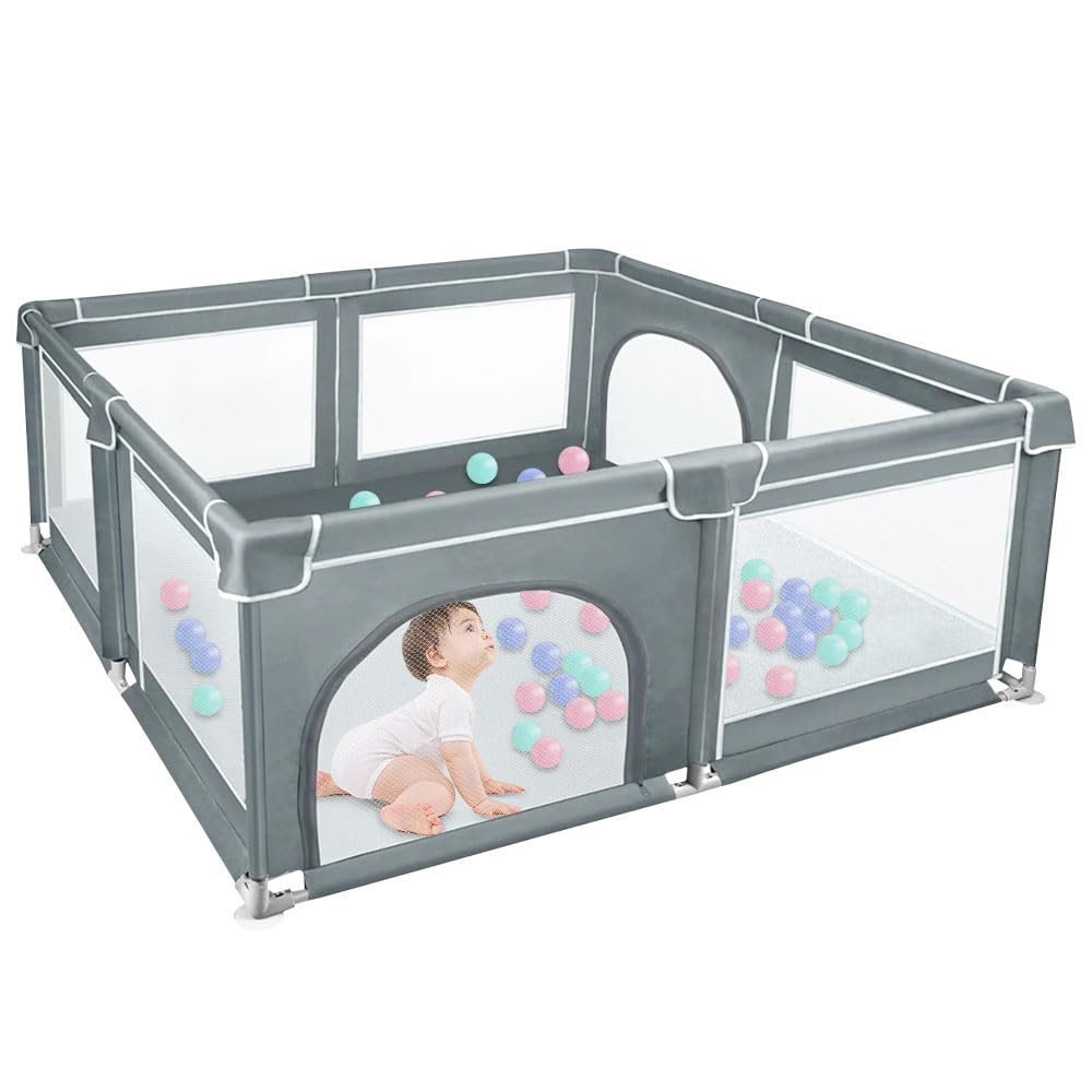 Box per Bambini, Box per Appartamento, recinto per bambini Recinto neonato in Tessuto Oxford e Rete Traspirante, con Sui Quattro Lati e Ventose con Base Antiscivolo-180 * 150 * 66 cm - grigio scuro