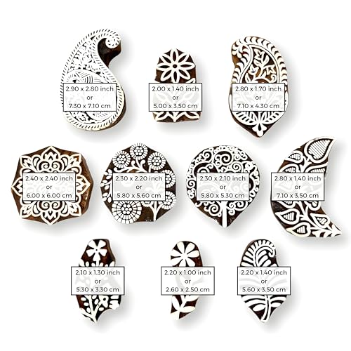 Image of RENIQ Wooden Printing Block for Fabric & DIY Craft | Handcrafted Indian Design Stamp for Textile, Pottery, Mehndi & Home Decor (Multicolor9)